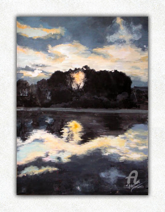 Ζωγραφική με τίτλο "sunset over seaside…" από Alexandra Andreea Branea, Αυθεντικά έργα τέχνης, Ακρυλικό