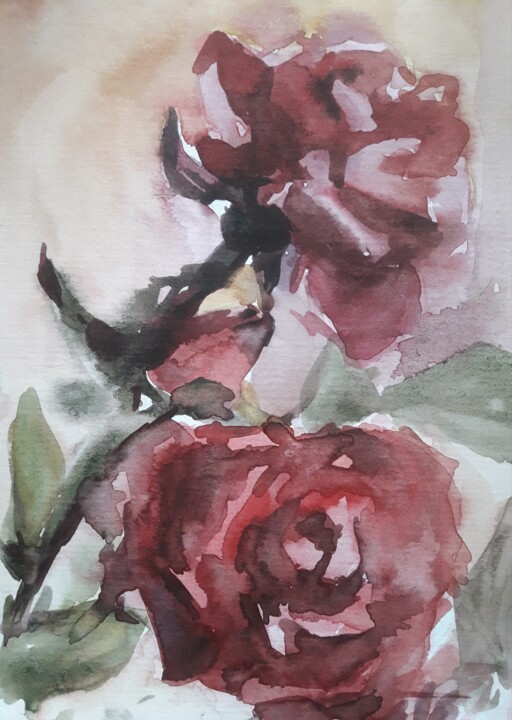 Painting titled "Roses" by Alexandra Andreeva (Bismuth), Original Artwork, Watercolor