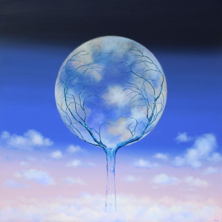 Peinture intitulée "L'arbre lune" par Alexandra Battezzati, Œuvre d'art originale, Acrylique Monté sur Châssis