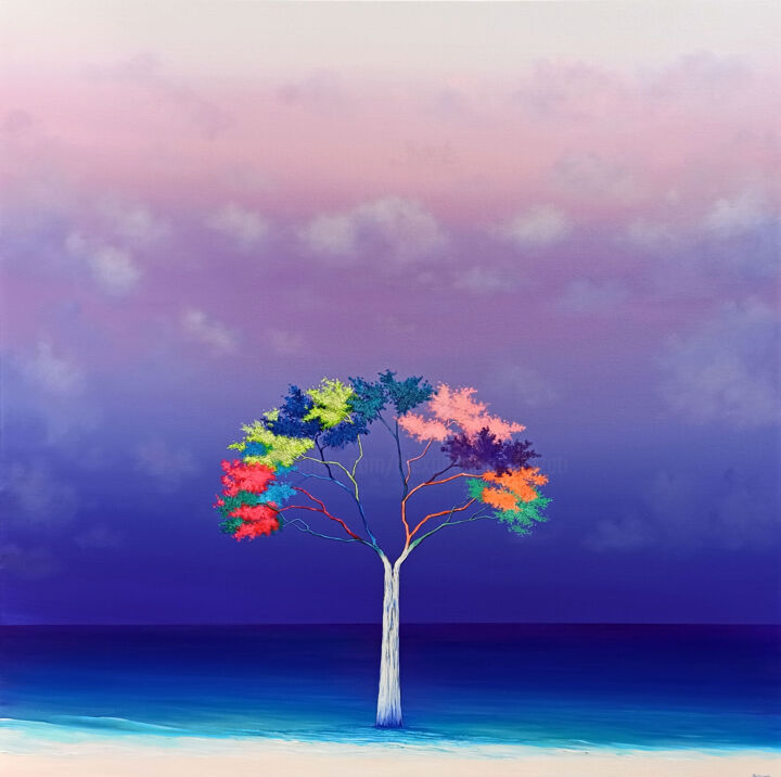 Pintura titulada "La mer et son arbre" por Alexandra Battezzati, Obra de arte original, Acrílico Montado en Bastidor de cami…
