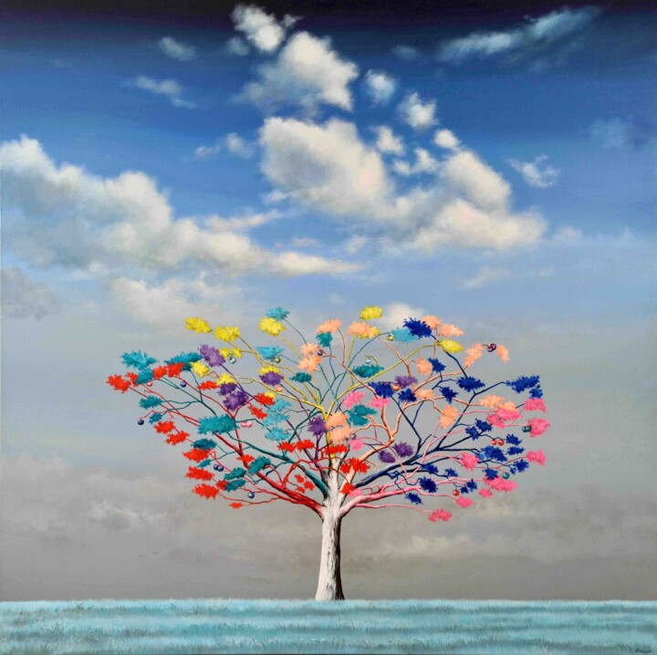 Painting titled "L'arbre de la créat…" by Alexandra Battezzati, Original Artwork, Acrylic