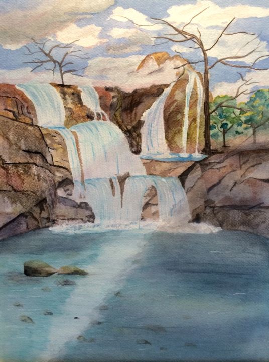 Painting titled "Cascade" by Alexandra Cecconi, Original Artwork, Watercolor