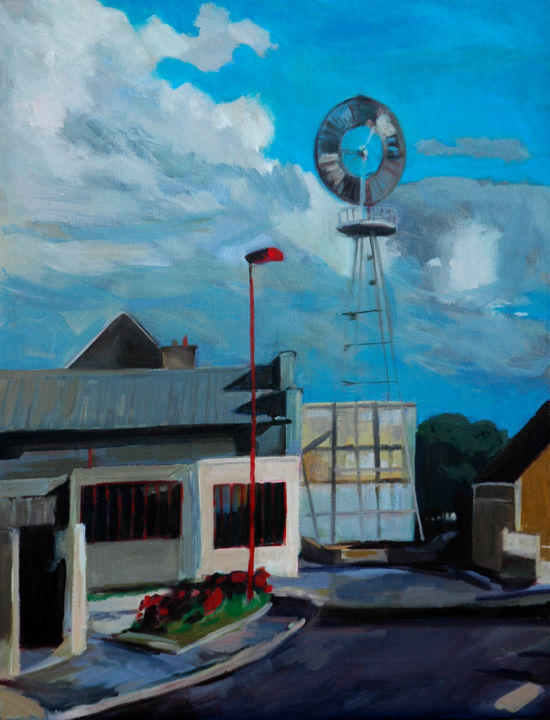 Painting titled "Éolienne à Epuisay" by Alexandra Chauchereau, Original Artwork, Oil