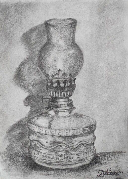 Drawing titled "Oil lamp" by Alexandra Dumitru, Original Artwork, Pencil