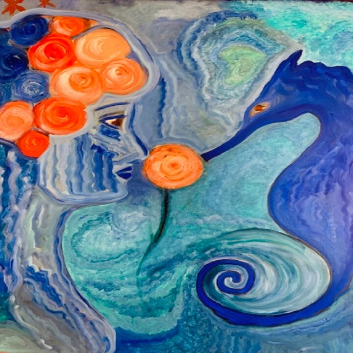 Peinture intitulée "Fleur d'hippocampe" par Alexandra Falaise, Œuvre d'art originale, Huile