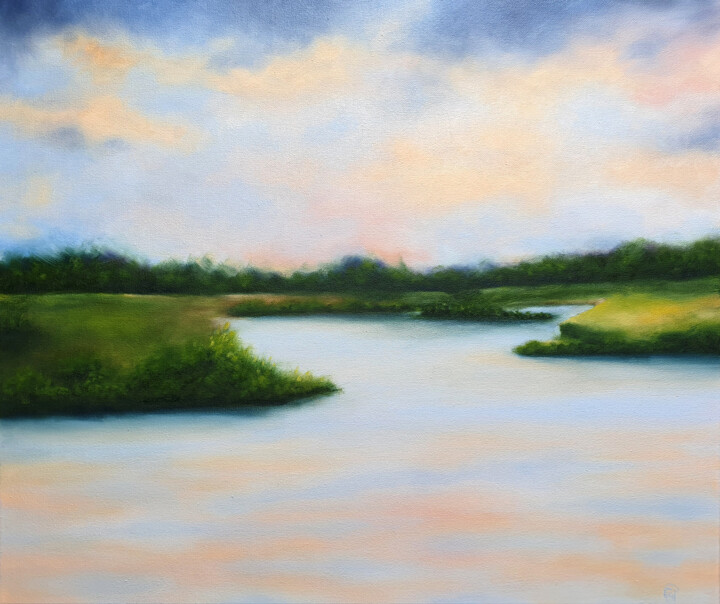 Painting titled "Serenity" by Alexandra Ghindea-Parvescu, Original Artwork, Oil Mounted on Wood Stretcher frame