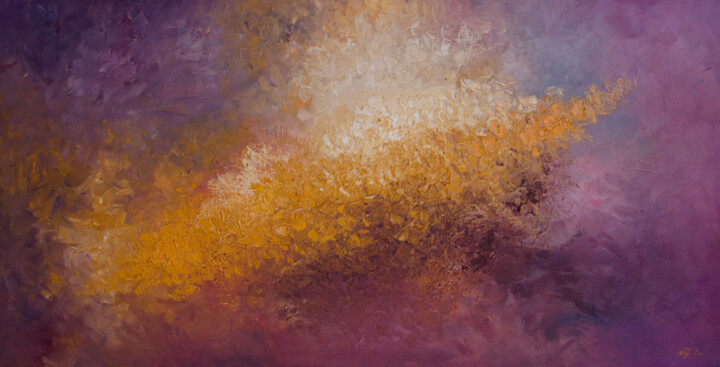 Painting titled "Birth of a Star" by Alexandra Ghindea-Parvescu, Original Artwork, Oil Mounted on Wood Stretcher frame