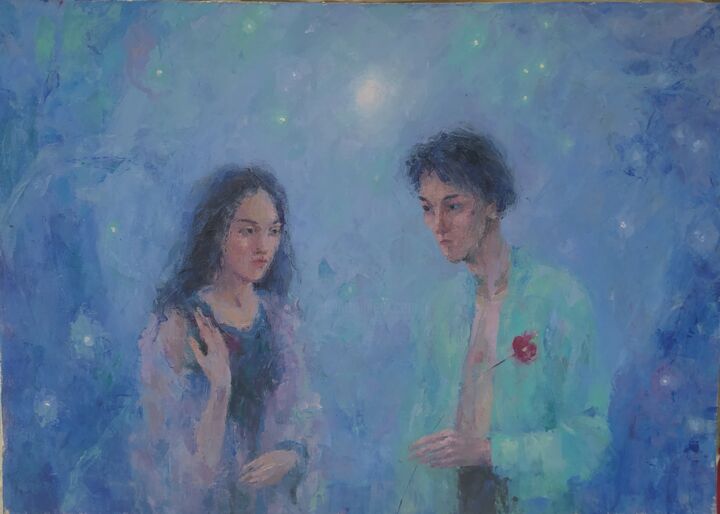Peinture intitulée "Первое свидание" par Alexandra Grebelnaya, Œuvre d'art originale, Huile