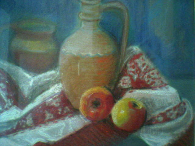 Painting titled "nature avec pommes" by Alexandra Hagianu, Original Artwork