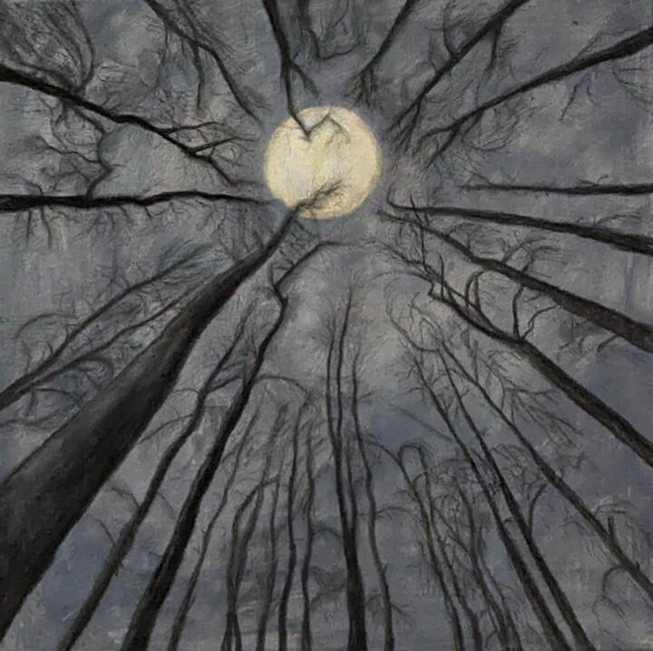 Painting titled "Vollmond" by Alexandra Humphreys, Original Artwork, Acrylic Mounted on Wood Stretcher frame