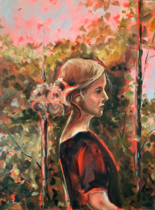 Painting titled "Enchanted Forest -…" by Alexandra Jagoda, Original Artwork, Oil Mounted on Wood Stretcher frame