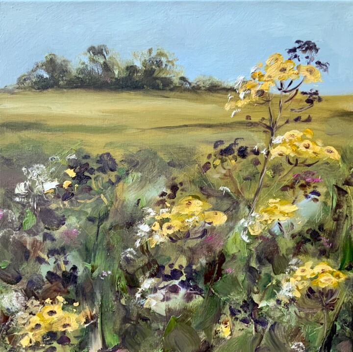 Painting titled "In the Meadow" by Alexandra Jagoda, Original Artwork, Oil Mounted on Wood Stretcher frame