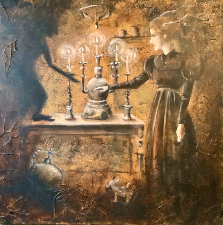 Painting titled "A Scary Tale - witc…" by Alexandra Jagoda, Original Artwork, Acrylic Mounted on Wood Stretcher frame