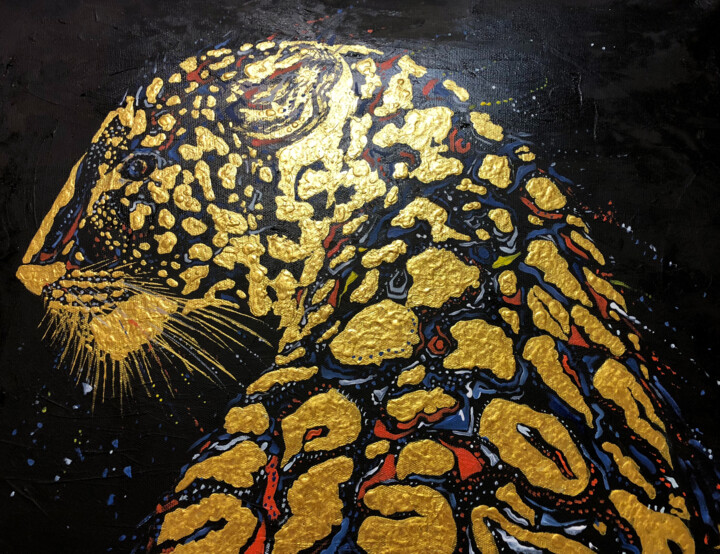 Картина под названием "Golden Leopard" - Alexandra Korchagina, Подлинное произведение искусства, Акрил