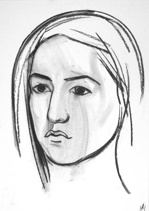 Disegno intitolato "Portrait of a Girl" da Alexandra Mertens, Opera d'arte originale, Carbone
