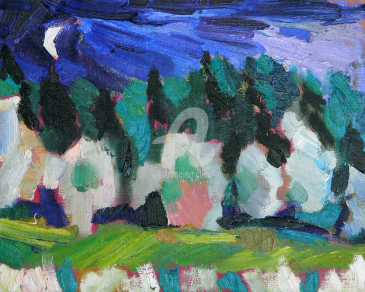 Malerei mit dem Titel "Young white moon. S…" von Alexandra Ovchinnikova, Original-Kunstwerk, Öl