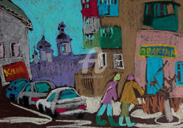 Tekening getiteld "City of Staraya Rus…" door Alexandra Ovchinnikova, Origineel Kunstwerk, Pastel