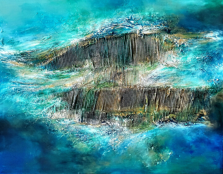 Painting titled "KEFALONIA ISLAND" by Alexandra Petropoulou, Original Artwork, Acrylic Mounted on Wood Stretcher frame