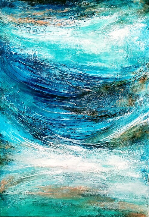 Painting titled "OCEAN DEPTH" by Alexandra Petropoulou, Original Artwork, Acrylic Mounted on Wood Stretcher frame
