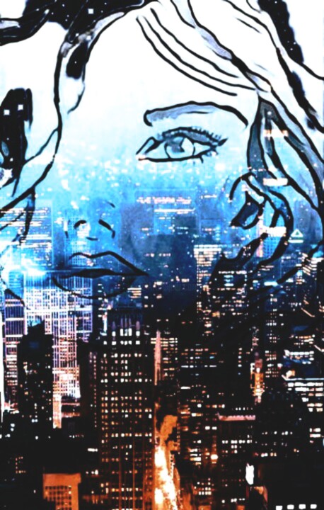 Digital Arts titled "Girl in the City" by Alexandra Roberts, Original Artwork, Digital Painting