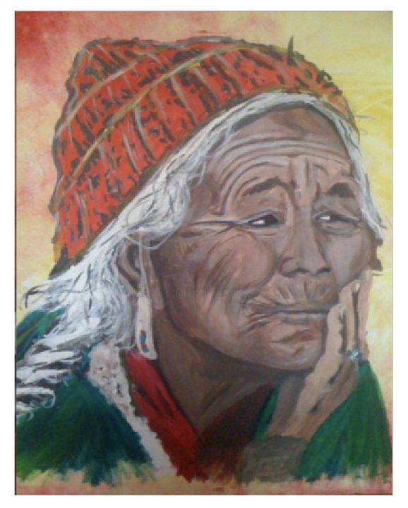Painting titled "LA GRAND MERE NEPAL…" by Alexandra Rouger, Original Artwork, Acrylic