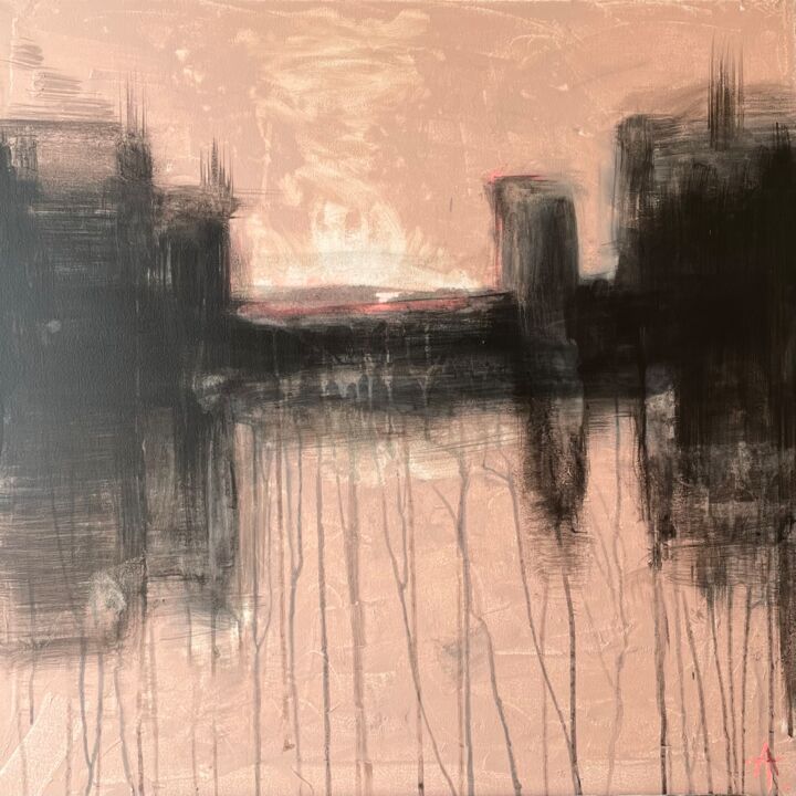 Painting titled "Evening city/Вечерн…" by Alexandra Turytska, Original Artwork, Acrylic