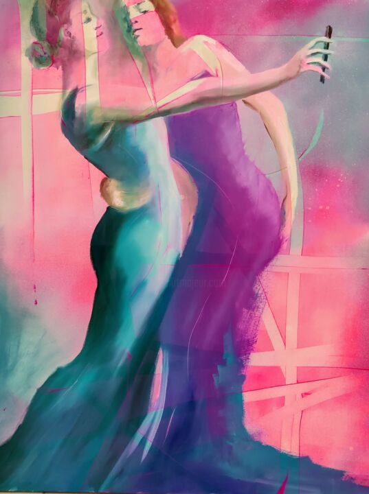 Peinture intitulée "Dancing selfie" par Alexandra Van Lierde, Œuvre d'art originale, Huile
