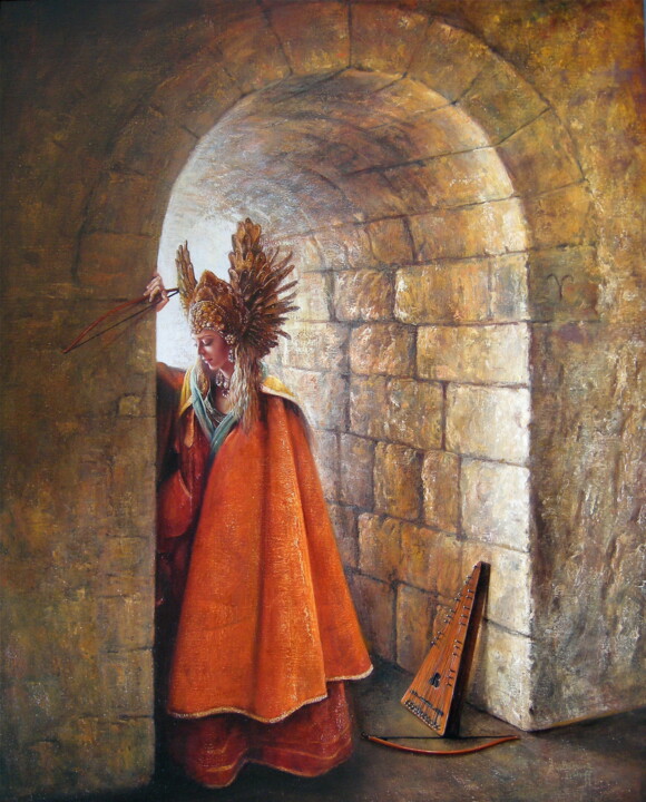 Painting titled "La meurtrière" by Alexandre Barberà-Ivanoff, Original Artwork, Oil Mounted on Wood Stretcher frame