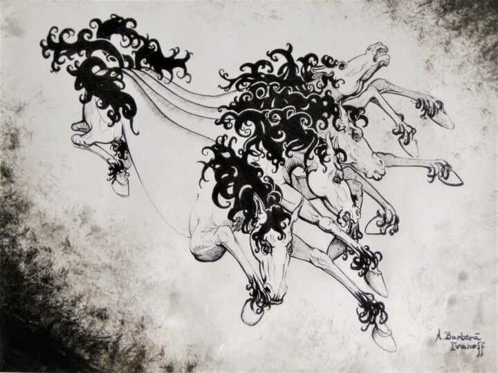 Рисунок под названием "Quadrige" - Alexandre Barberà-Ivanoff, Подлинное произведение искусства, Чернила