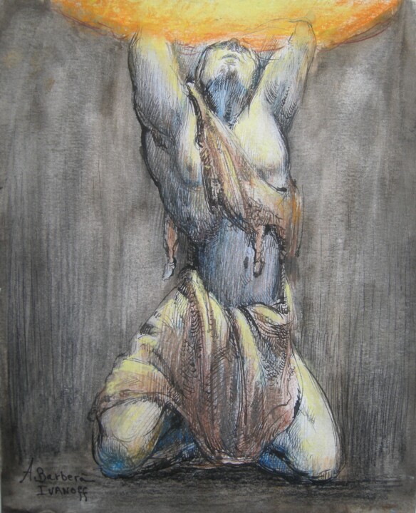 Dessin intitulée "Etude pour les "Atl…" par Alexandre Barberà-Ivanoff, Œuvre d'art originale, Encre