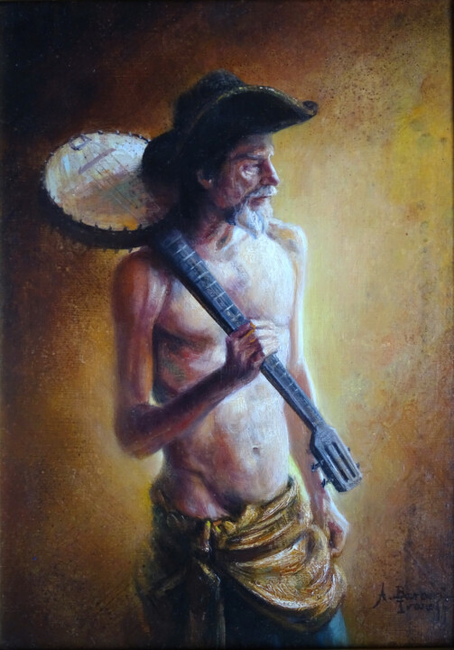 Painting titled "L'anarchiste" by Alexandre Barberà-Ivanoff, Original Artwork, Oil Mounted on Wood Stretcher frame