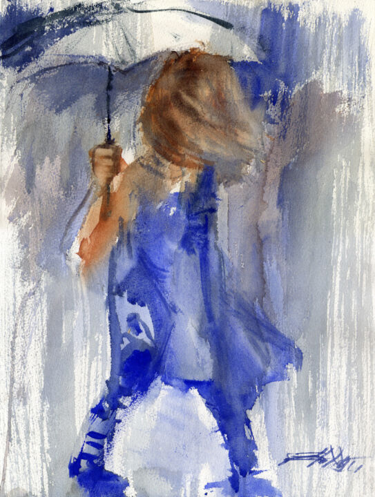 Painting titled "N°644 La petite fil…" by Alexandre Dumitrescu, Original Artwork, Watercolor