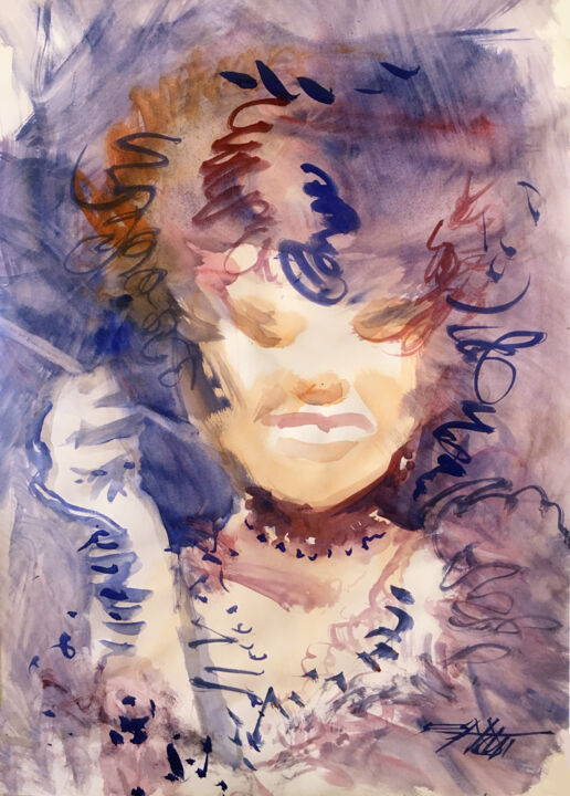 Painting titled "N°647 Femme à la ci…" by Alexandre Dumitrescu, Original Artwork, Watercolor