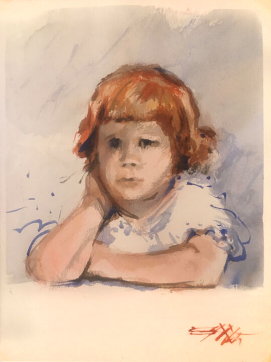 Peinture intitulée "N° 652 Jeune fille…" par Alexandre Dumitrescu, Œuvre d'art originale, Aquarelle