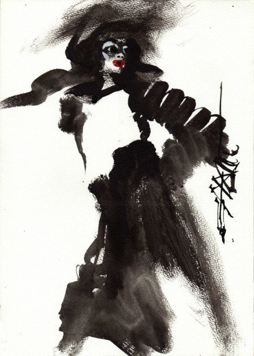 Schilderij getiteld "N°806 Posture" door Alexandre Dumitrescu, Origineel Kunstwerk, Inkt