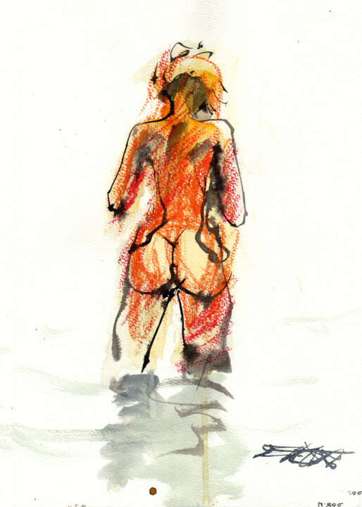 Drawing titled "N°895 jeune fille à…" by Alexandre Dumitrescu, Original Artwork, Ink