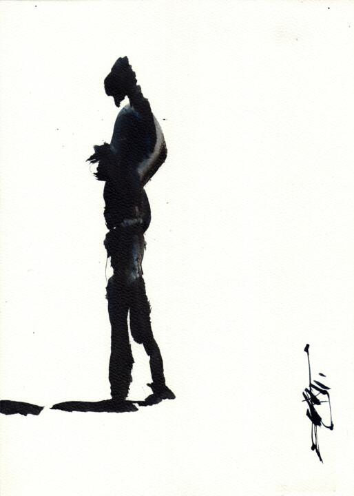 Painting titled "N°832 Solitude" by Alexandre Dumitrescu, Original Artwork, Ink