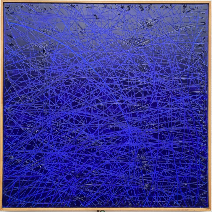 「Vertigo Blue」というタイトルの絵画 Alexandre Geoffroyによって, オリジナルのアートワーク, オイル ウッドストレッチャーフレームにマウント