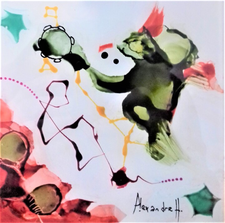 Peinture intitulée "L'ours au tambourin" par Alexandre H., Œuvre d'art originale, Acrylique