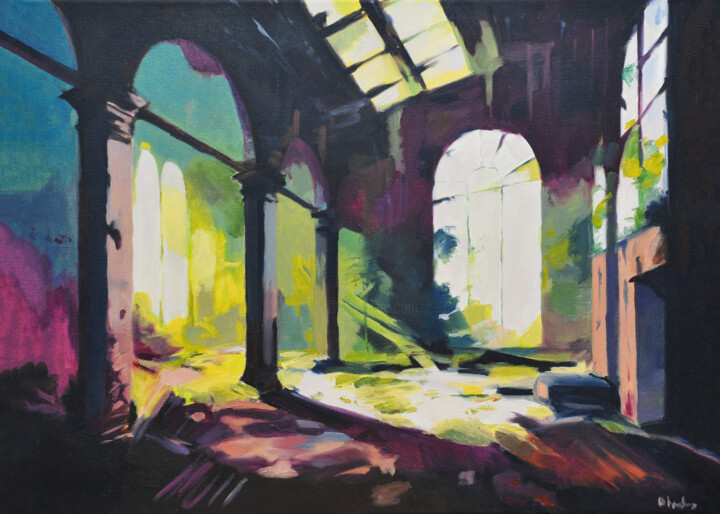 Schilderij getiteld "Urbex" door Alexandre Howden, Origineel Kunstwerk, Olie Gemonteerd op Frame voor houten brancard