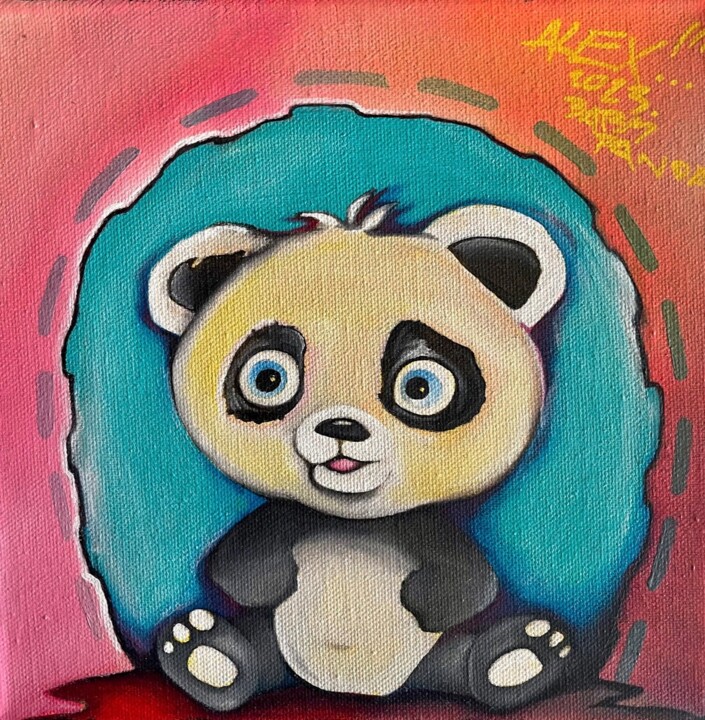 Peinture intitulée "Baby panda" par Alexandre Iannantuoni, Œuvre d'art originale, Huile Monté sur Châssis en bois