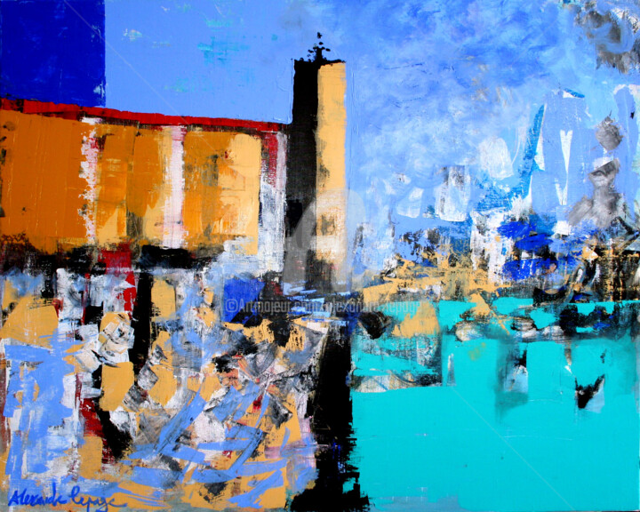 Painting titled "Le port de La Ciotat" by Alexandre Lepage, Original Artwork, Acrylic Mounted on Wood Stretcher frame