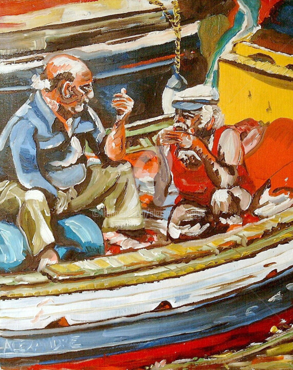 Pintura titulada "Les pêcheurs" por Alexandre Lepage, Obra de arte original, Oleo Montado en Bastidor de camilla de madera