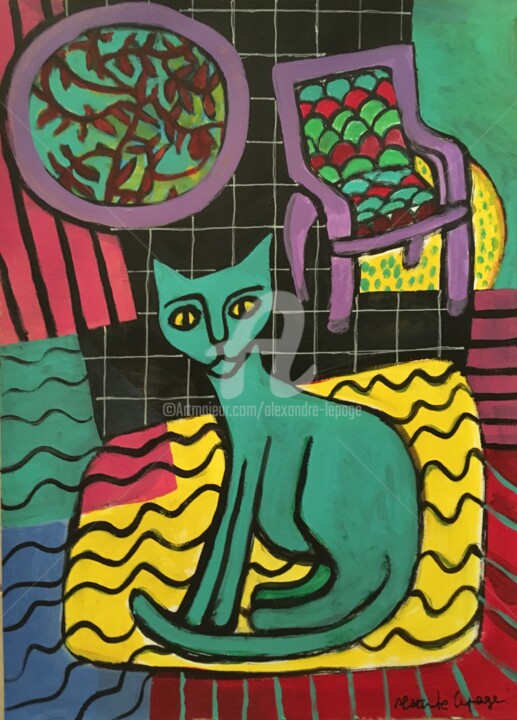 Peinture intitulée "Le chat au salon" par Alexandre Lepage, Œuvre d'art originale, Acrylique