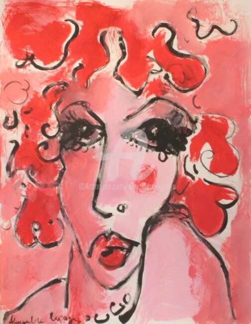 Painting titled "Pink lady" by Alexandre Lepage, Original Artwork, Acrylic