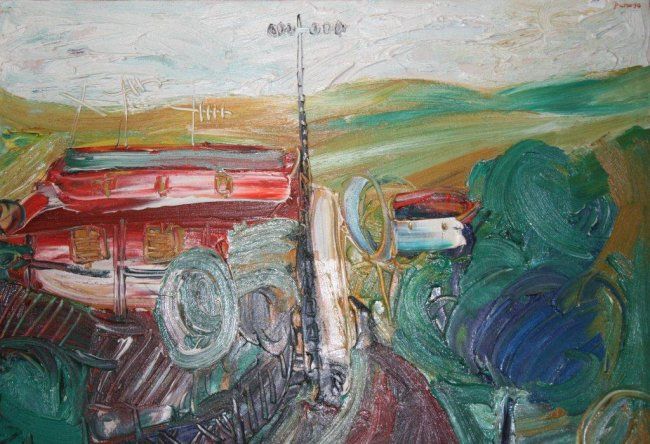 Painting titled "landscape" by Alexandre Sacha Putov (1940-2008) Benezi, Original Artwork, Oil