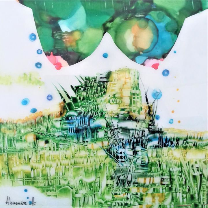 Peinture intitulée "Néréide et herbier" par Alexandre H., Œuvre d'art originale, Encre
