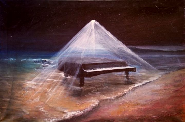 Malerei mit dem Titel "the divine piano" von Alexandrides, Original-Kunstwerk, Acryl