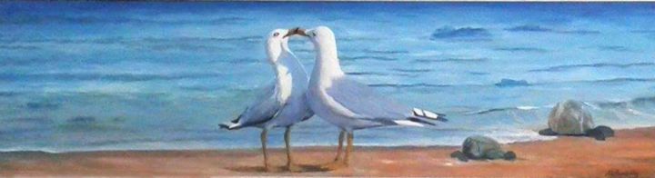 Schilderij getiteld "seagulls" door Alexandrides, Origineel Kunstwerk, Acryl
