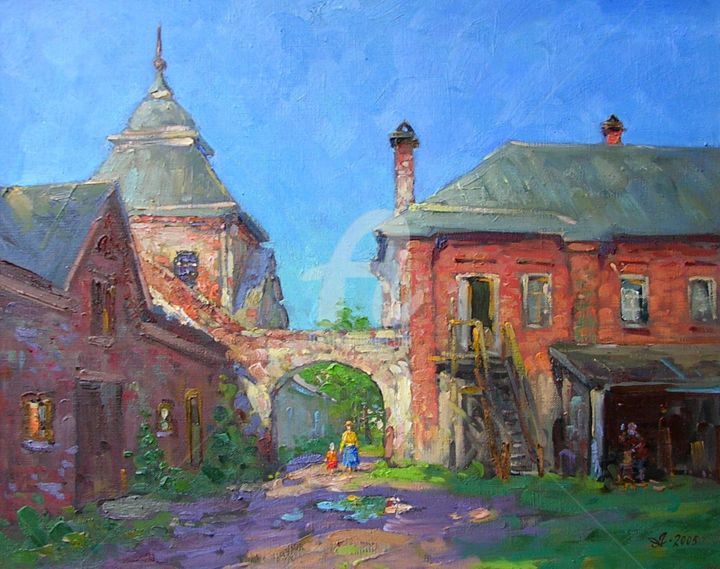 Картина под названием "The monastery Yard" - Alexander Alexandrovsky, Подлинное произведение искусства